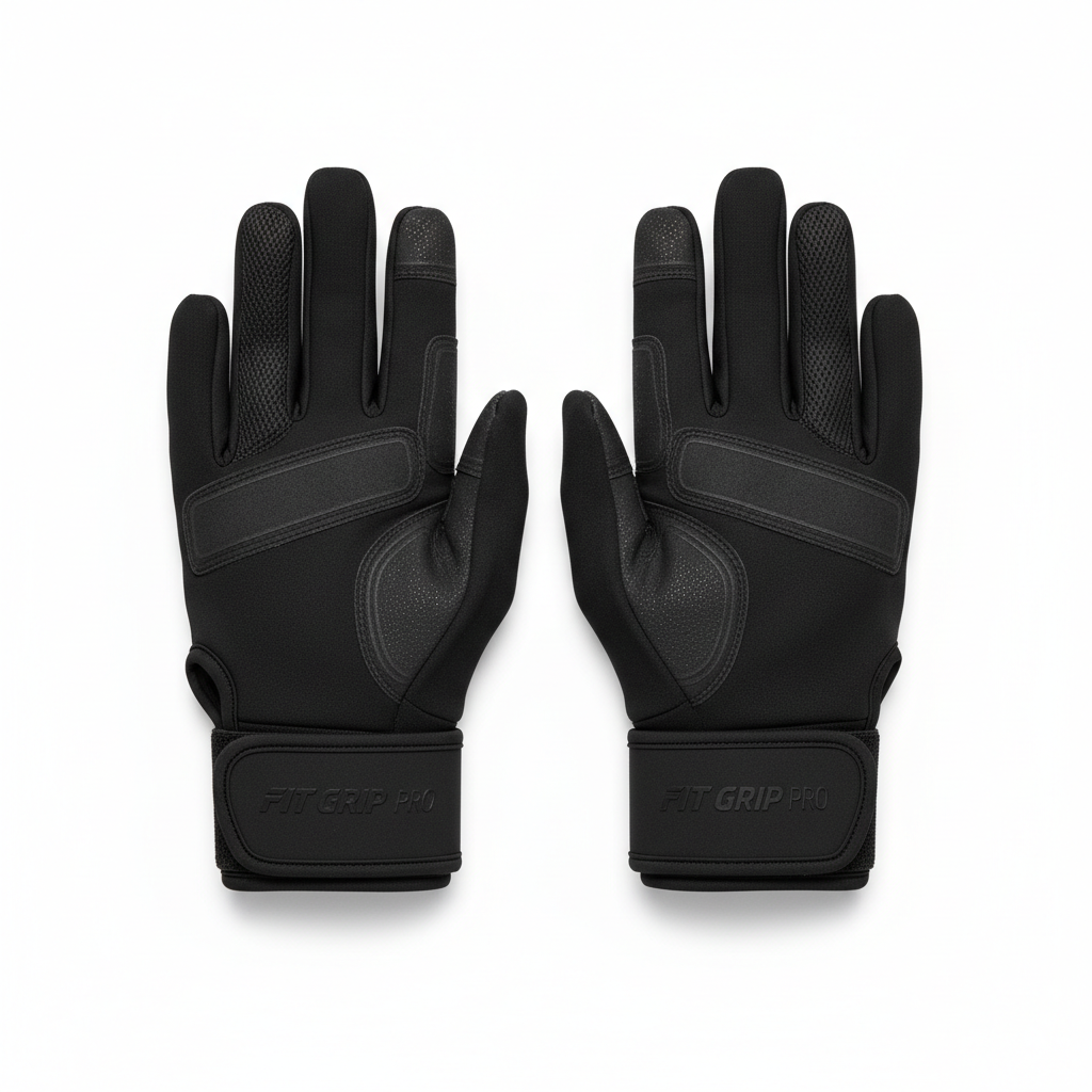Black workout gloves with wrist support on white background